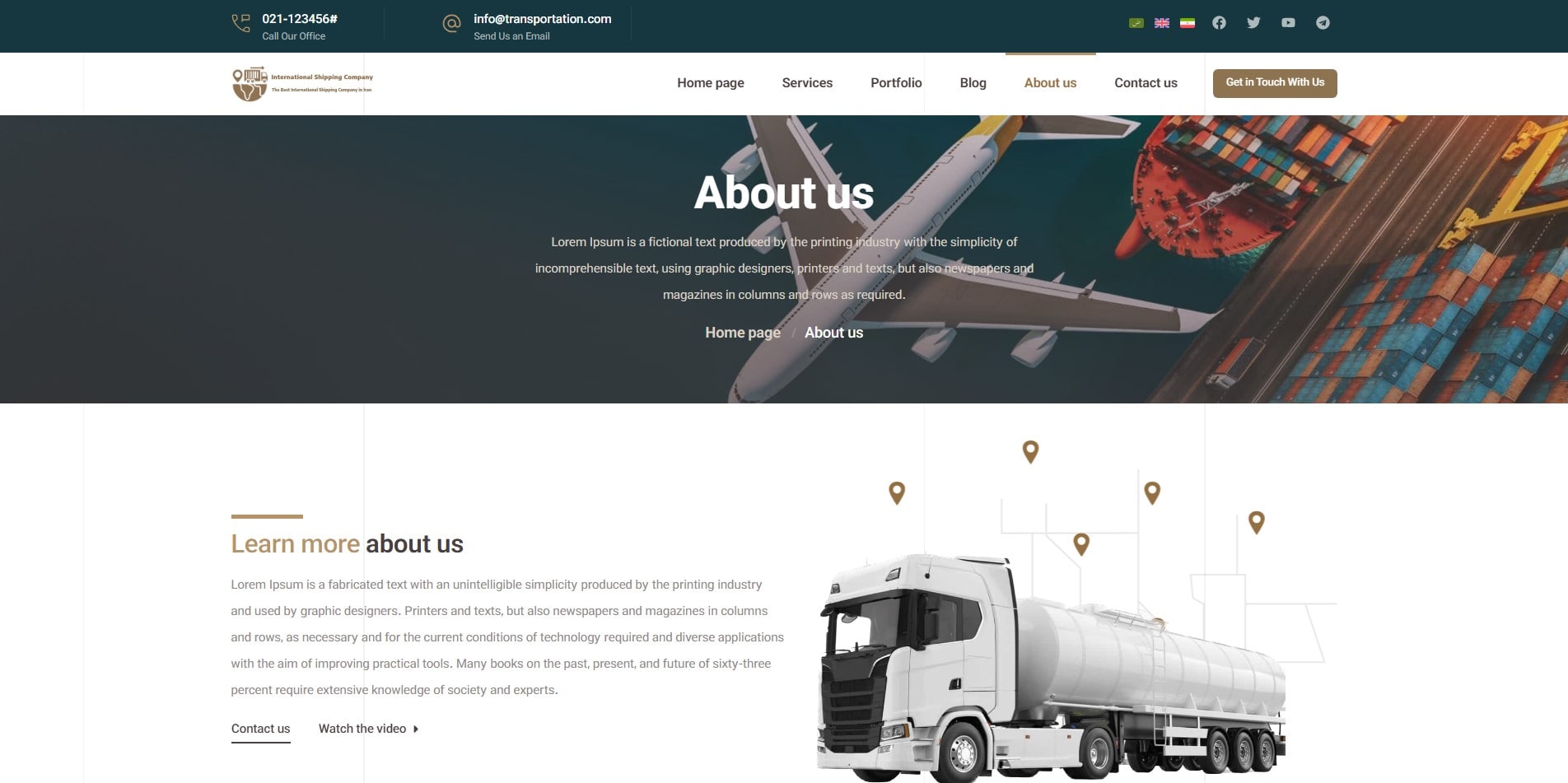 سایت آماده چند زبانه شرکت حمل و نقل و باربری