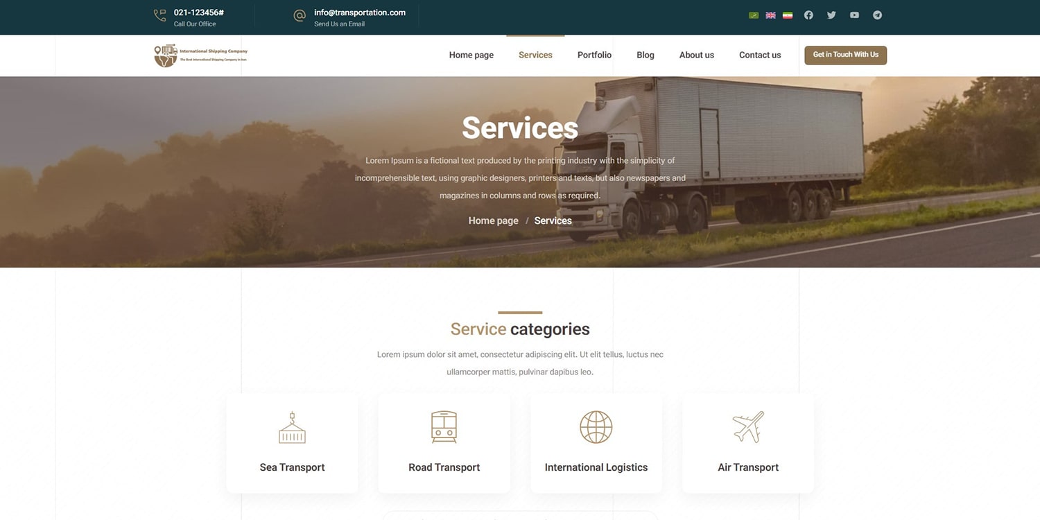 سایت آماده چند زبانه شرکت حمل و نقل و باربری