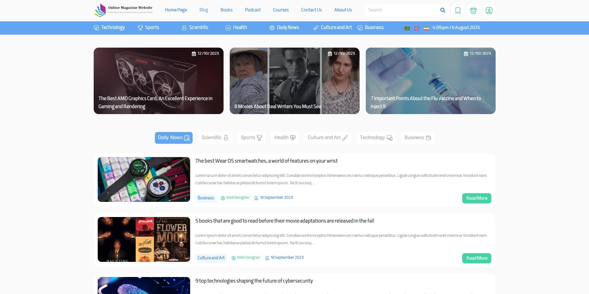 سایت آماده چند زبانه مجله ای