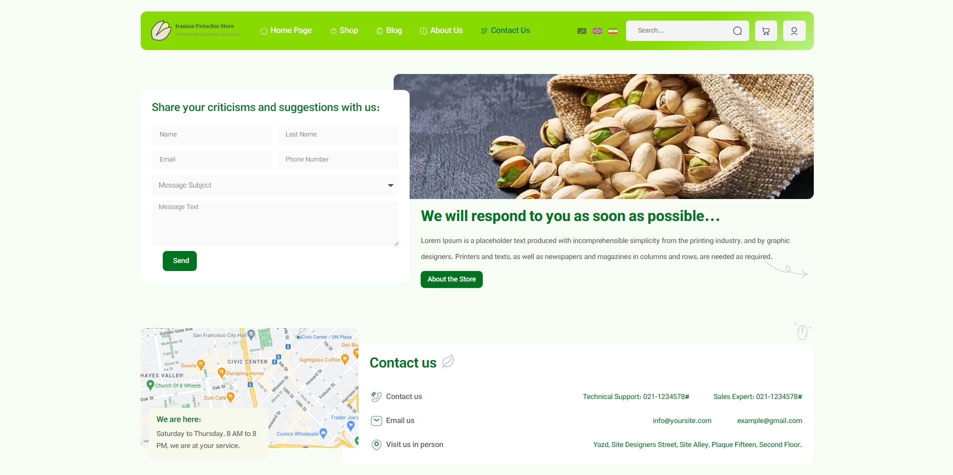 سایت آماده چند زبانه فروشگاه پسته