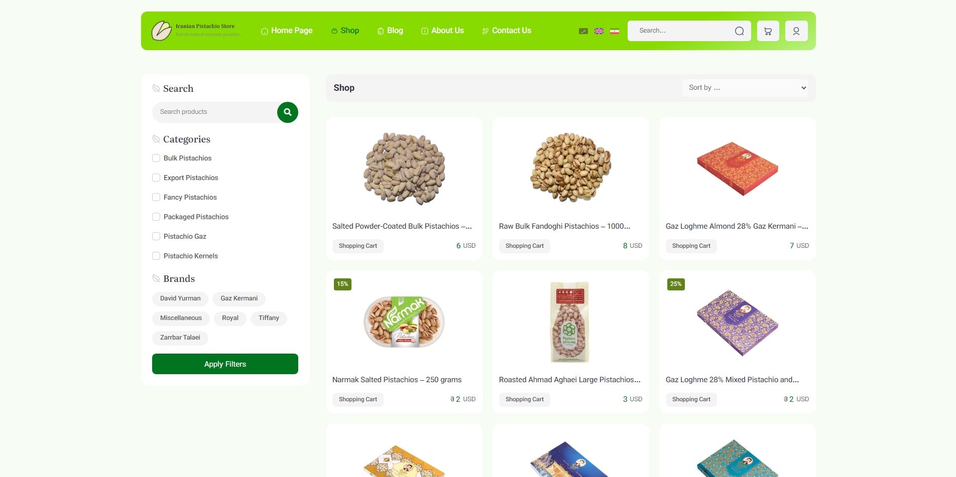 سایت آماده چند زبانه فروشگاه پسته