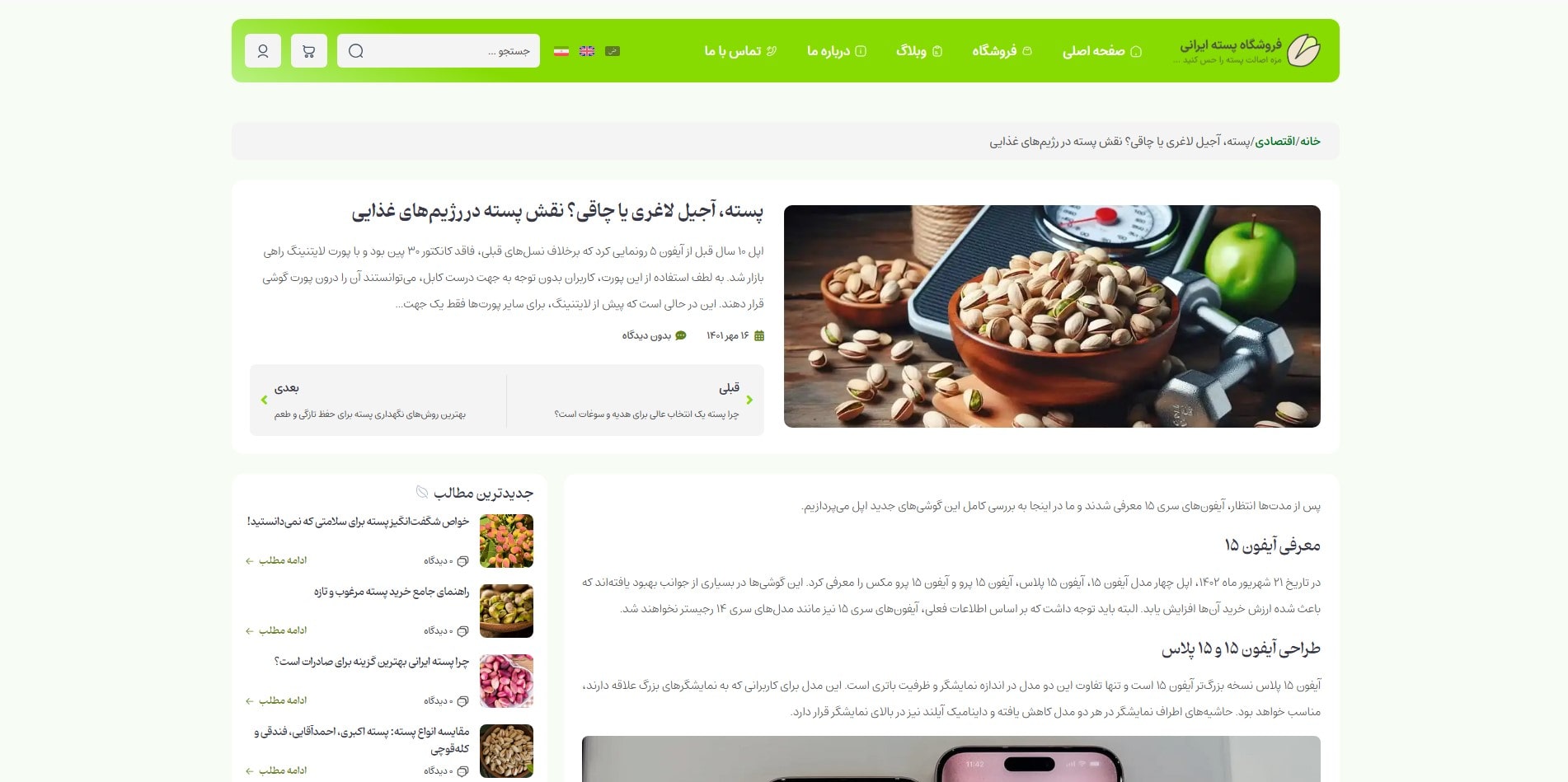 سایت آماده چند زبانه فروشگاه پسته