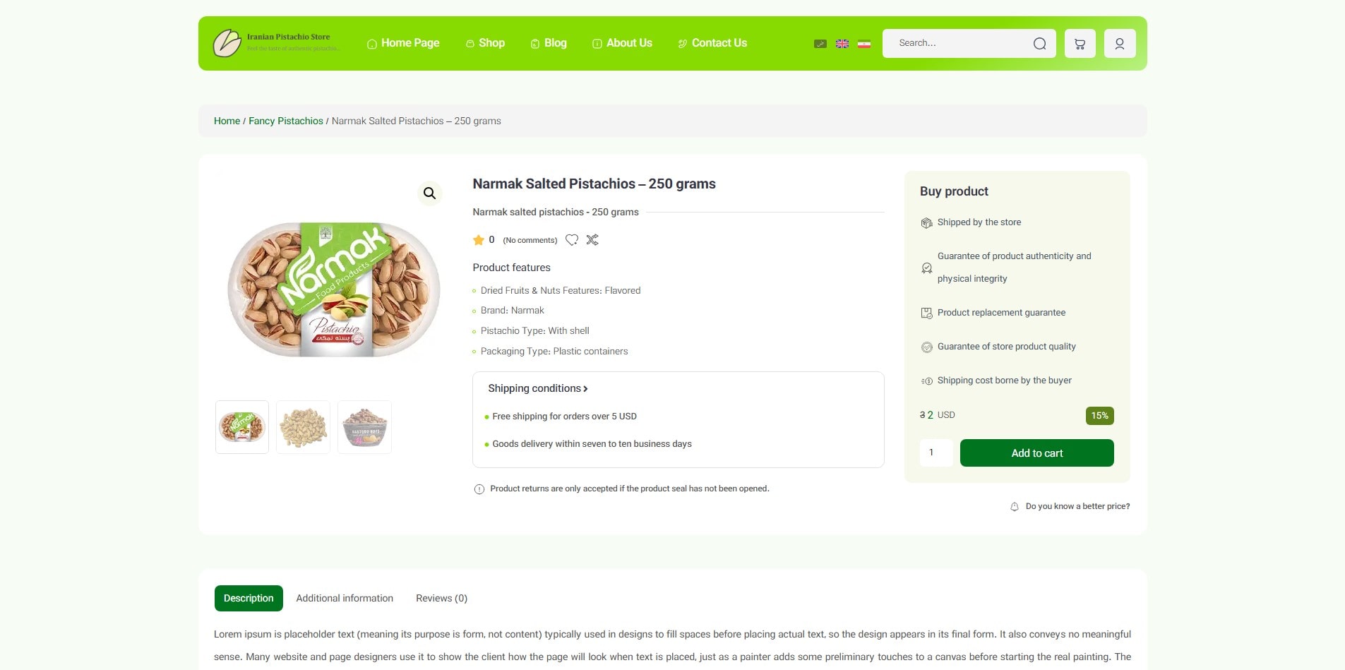 سایت آماده چند زبانه فروشگاه پسته