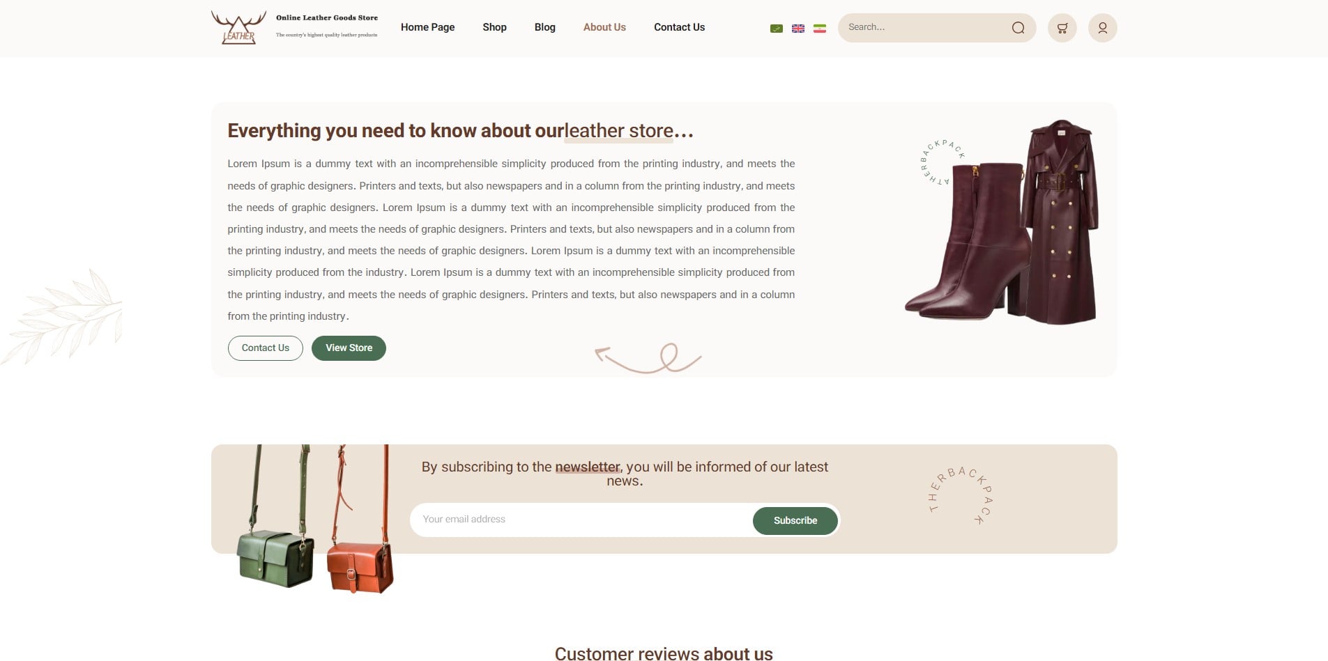 سایت آماده چند زبانه فروشگاه محصولات چرم