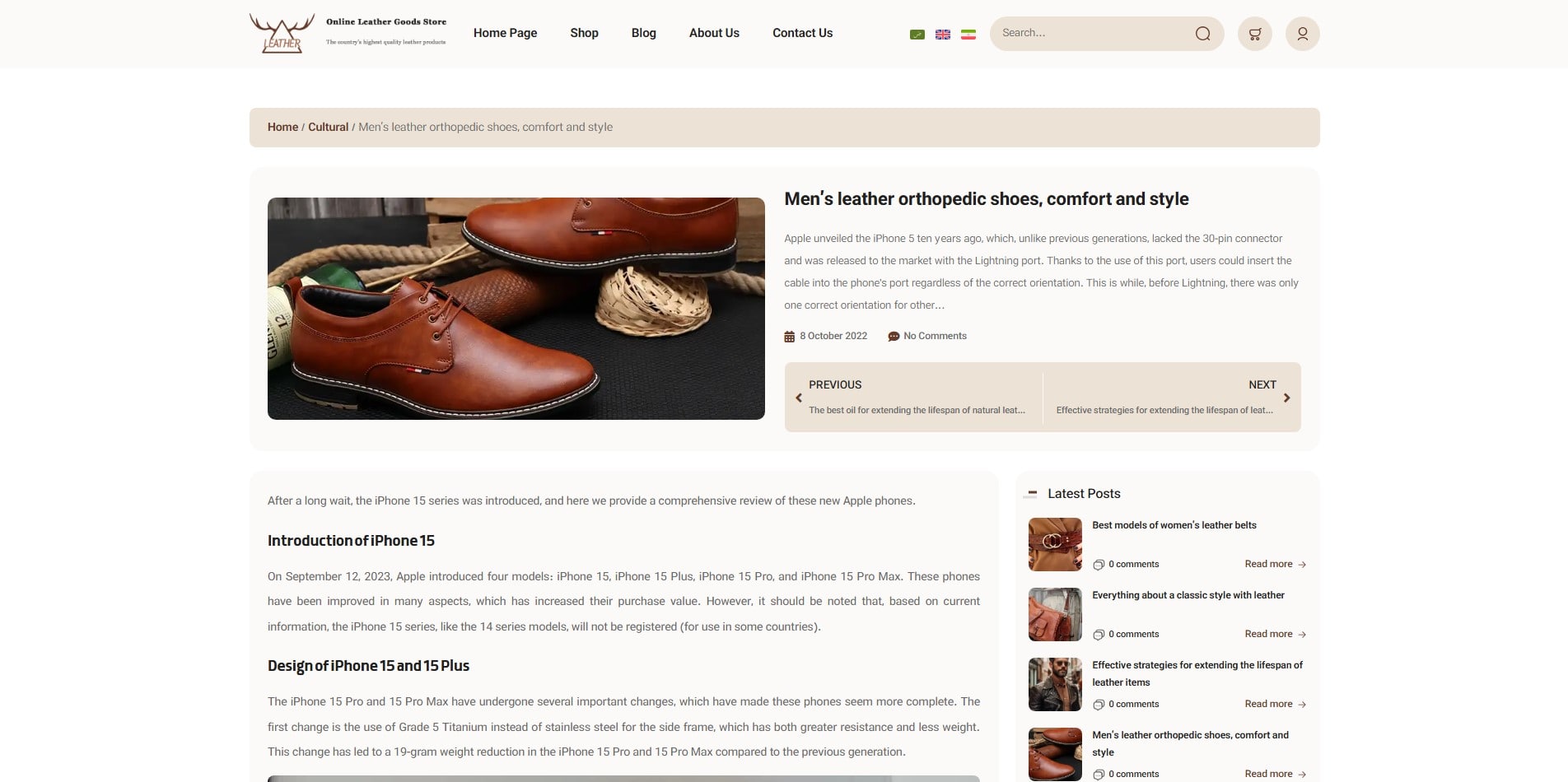 سایت آماده چند زبانه فروشگاه محصولات چرم