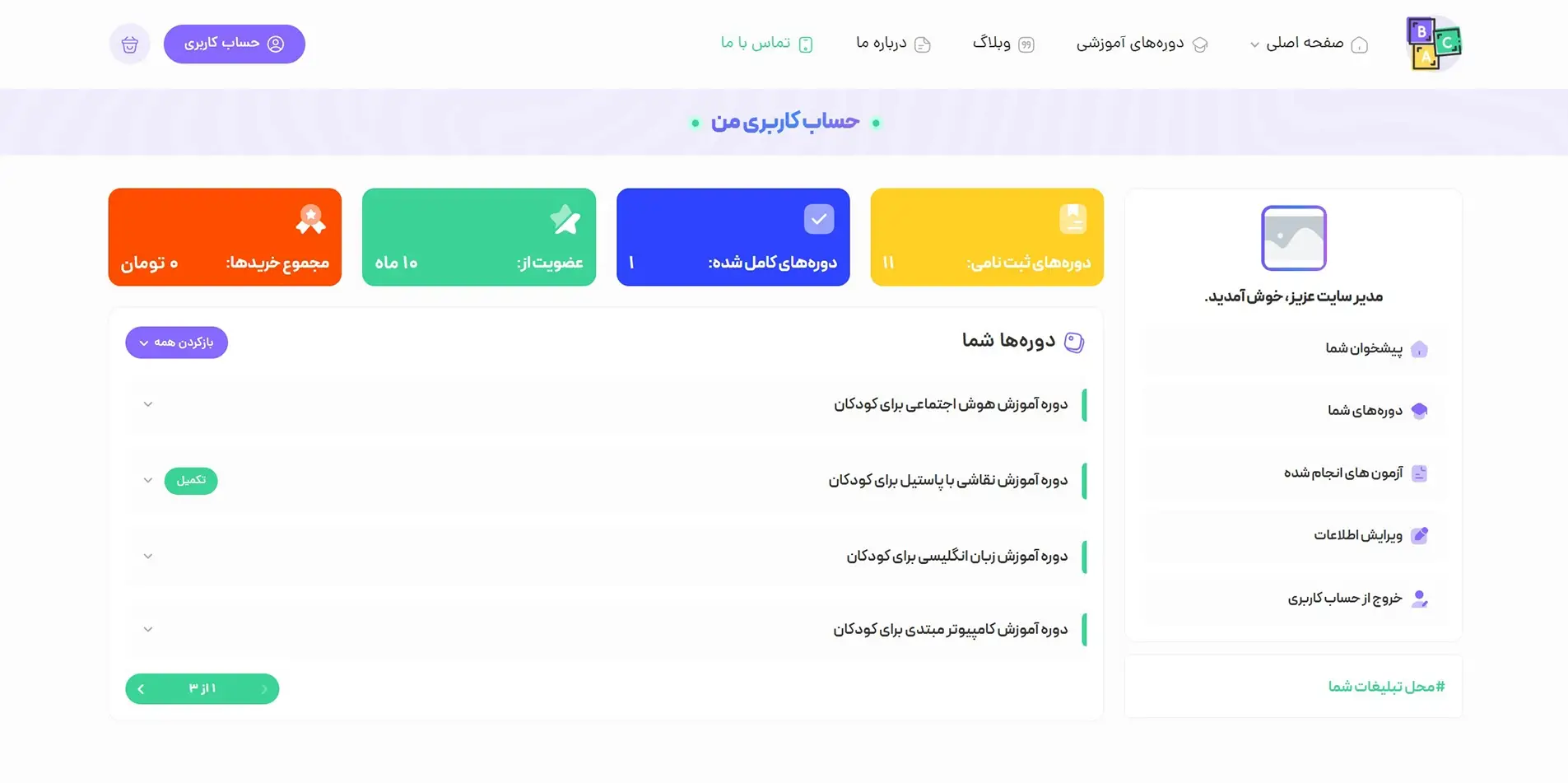 سایت آماده آموزشگاه آنلاین